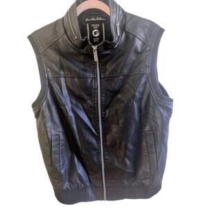 Fried Denim Faux Leather Vest Mens Black Large Biker Moto Western Style Jacket
